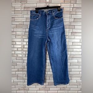 Free People Button Fly Wide Leg High Rise Cropped Denim Jeans Size 30